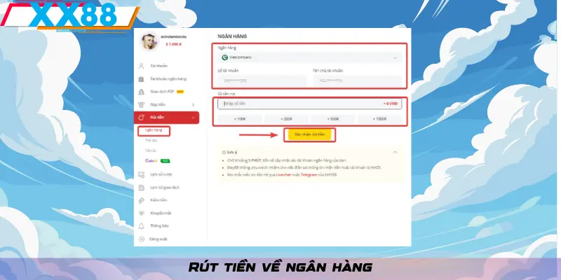 Rút tiền về ngân hàng